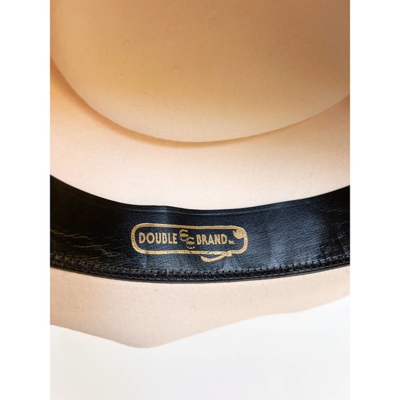 DOUBLE EE BRAND Women's Cream Wool Flat Brim Hat w/ Faux Leather Band size M - Picture 6 of 9